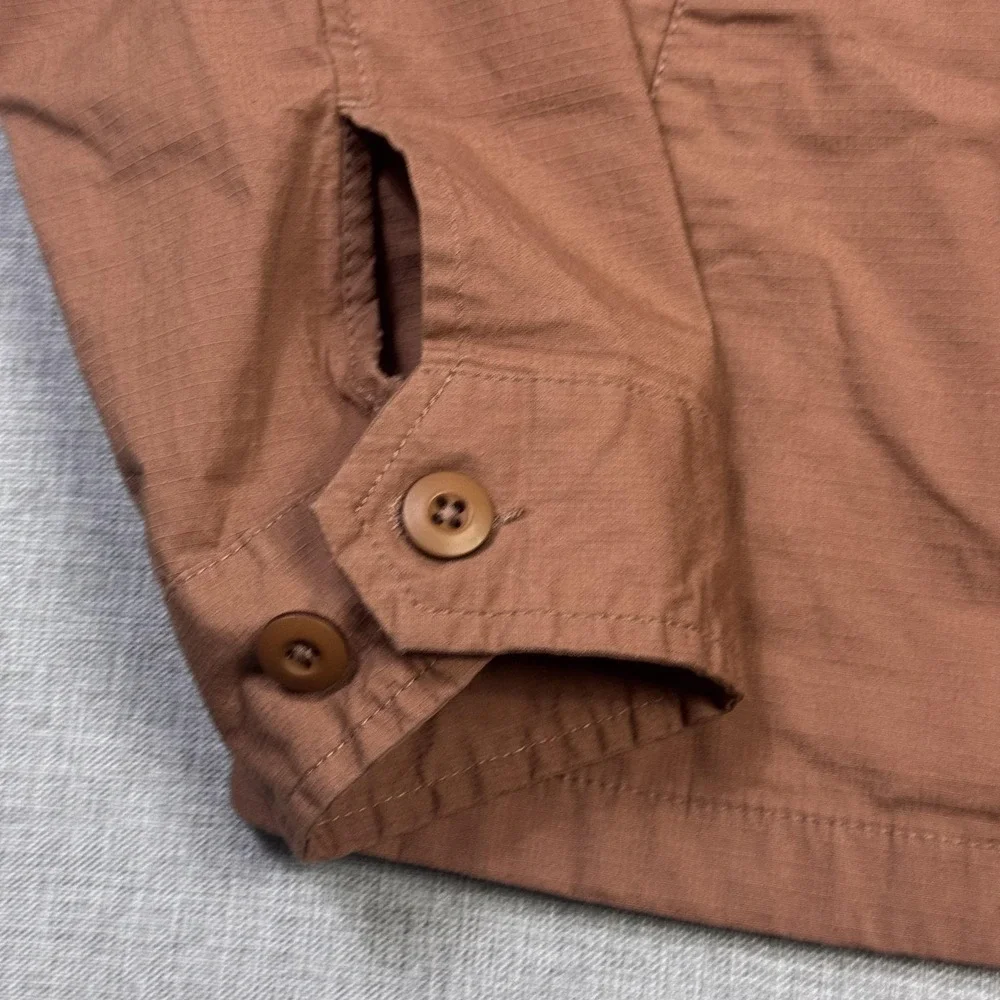 Vuori Ripstop Button Jacket Mens L Brown Cotton Spandex Two Pocket Long Sleeve